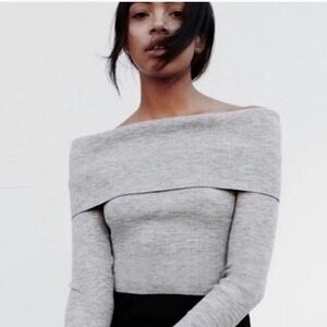 NWT WILFRED Croquis Sweater Wool Off Shoulder Light Grey Long Sleeve ARITZIA S